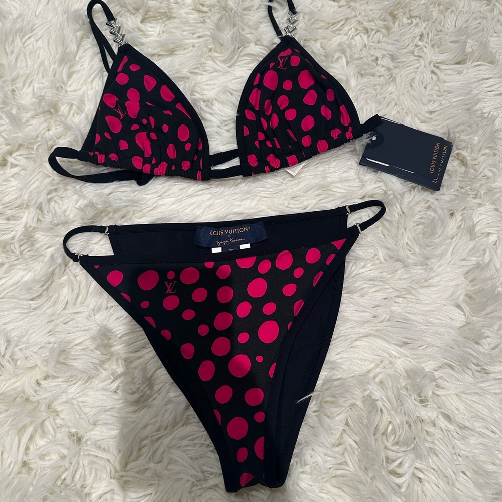 ⭐️Louis Vuitton Black and Pink Polka Dot Bikini Set ⭐️